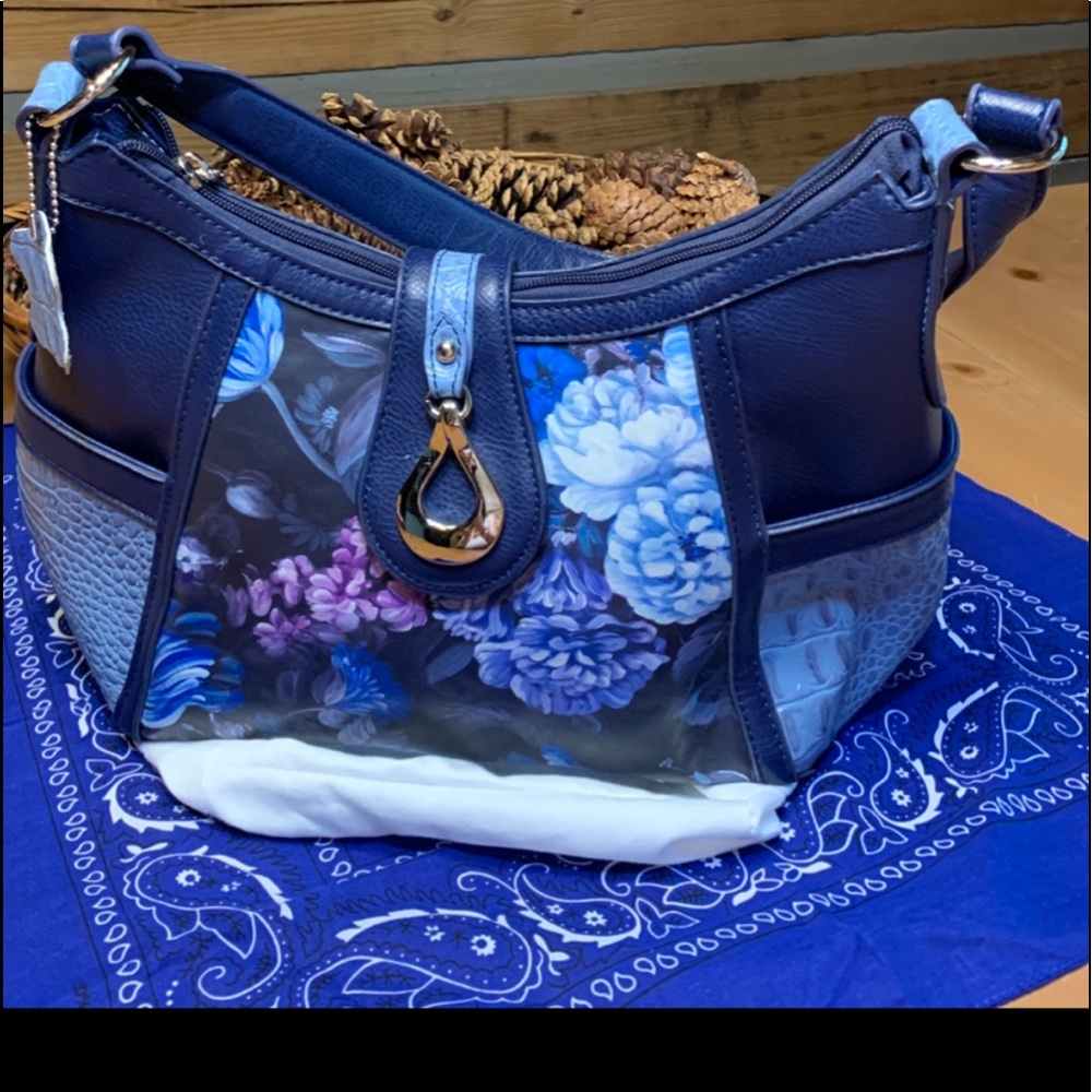 Women’s MC Blue Floral Shoulder Bag.